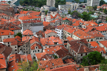 Obraz premium Kotor old town roofs from Lovcen Mountain in Kotor, Montenegro. Kotor is part of the UNESCO World Heritage Site.