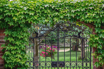 wrought gate with flowers