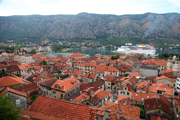 View of Kotor Old Town from Kotor Fortress in Kotor, Montenegro. Kotor is part of the UNESCO World Heritage Site.