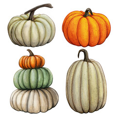 Watercolor hand drawn fall pumpkin composition - obrazy, fototapety, plakaty