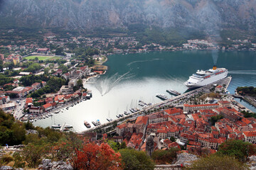View of Kotor Old Town from Kotor Fortress in Kotor, Montenegro. Kotor is part of the UNESCO World Heritage Site. © Cenk