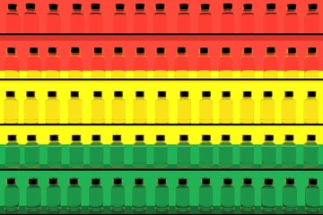 Flag of Bolivia and multiple vaccine vials. Vaccination concept. 3D rendering