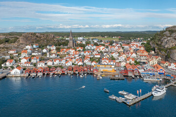Naklejka na ściany i meble Aerial view of seaside town Fjällbacka (fjallbacka) in Bohuslän, Sweden