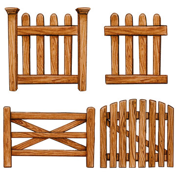 Watercolor wooden fence collection