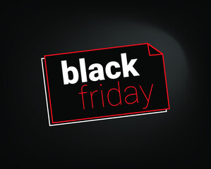 Black Friday. square sticker with folded edge with black fraday text. outlet, for use in marketing and promotional posters