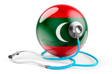 Maldivian flag with stethoscope. Health care in Maldives concept, 3D rendering