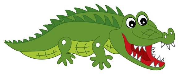 Vector Cute Crocodile with the Open Mouth Crawling