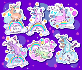 Stickers with Unicorns and Inspiring Quotes