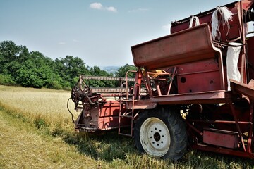 combine harvester working in a field