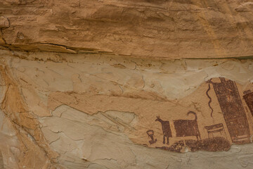 Closeup of the petroglyphs on the Temple Mountain Wash Pictograph Panel