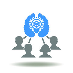 Brain with light bulb and people group vector illustration. Brainstorm icon. Brainstorming symbol. Together mind sign. Collective intelligence.