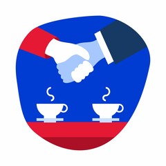 Coffee break icons. Vector illustration. Logo pictogram emblem for business. Handshake arrangement. For website and app.