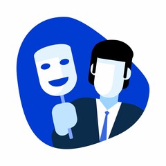 HR icon. The man took off his mask. Employee psychology theme. Vector, symbol, illustration. Business management logo. Office emblem. For the site, for the application.