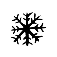Snowflake icon. Black ink outline linear sketch silhouette. Vector simple flat graphic hand drawn illustration. The isolated object on a white background. Isolate.
