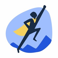 Super hero icon. A man flies over the mountains. Problem solver. Vector, symbol, illustration. Business management logo. Office emblem. For the site, for the application.