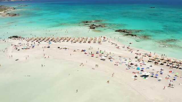 Aerial view of a beautiful beach and lagoon at Elafonissi, Crete