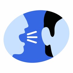 Speaks in the ear, icon. Information understanding logo. For website and app. Psychology symbol. Secret topic. Whispering quietly emblem.