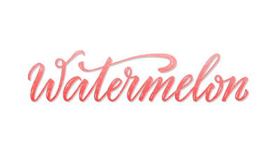 Vector illustration of watermelon handwritten text for banner, poster, menu, signage, advertisement, card, package design. Creative lettering for web design or print
