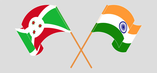 Fototapeta premium Crossed and waving flags of Burundi and India