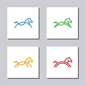 horse running on outline art logo vector icon template