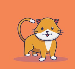 Cute Happy Cat. Animal Cartoon Flat Style Icon Premium Vector