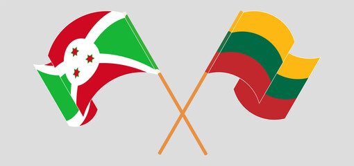 Crossed and waving flags of Burundi and Lithuania