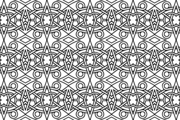 Ethnic beautiful pattern, geometric modern background. Oriental, Indonesian artistic ornament. Black white template for creativity, coloring, design.