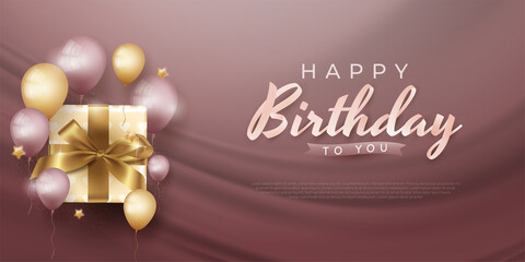 Fototapeta na wymiar Happy Birthday holiday banner with realistic balloons and gift boxes