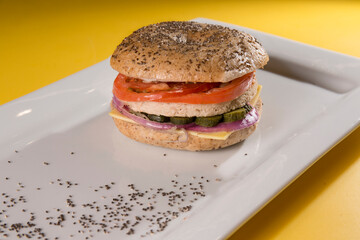 sandwich with ham and vegetables