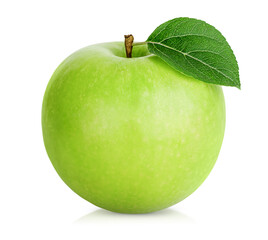 one green apple on isolated white background
