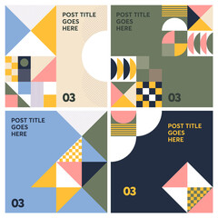 Geometric composition social media instagram post template bundle with modern style and vibrant colour palette