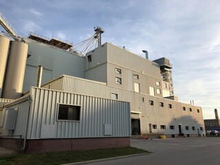 Industrial wheat flour mill exterior