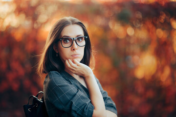 Surprised Woman Wearing Eyeglasses and a Backpack