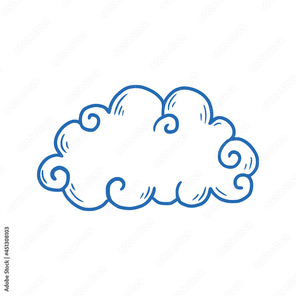 Poster Hand drawn cloud set. Doodle sketch style cloud. Simple outline scribble draw. Vector illustration.