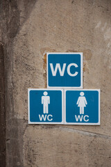 wc Toilet sign at Corvin Castle, Hunyadi Castle ROMANIA , ,july,2021,Hunedoara