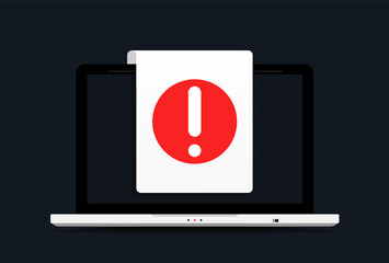 Laptop alert notification. Laptop with exclamation mark. Illustration vector