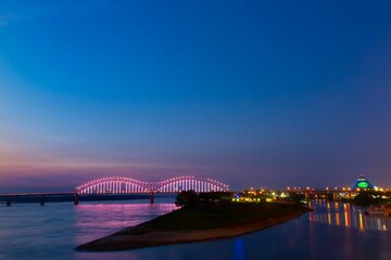 Hernando Desoto Bridge on the Mississippi River at dusk