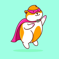 cute hamster become flying hero, flat illustration