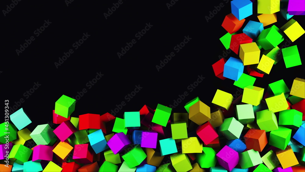 Aufkleber 3d rendering of modern background. computer generated abstract animation many multicolor cubes fall 