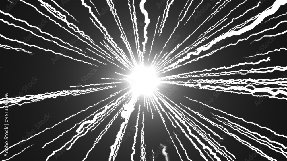 Poster computer generated abstract background from many lightning from a central point, 3d rendering of an 