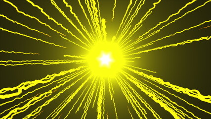 Computer generated abstract background from many lightning from a central point, 3D rendering of an electric discharge