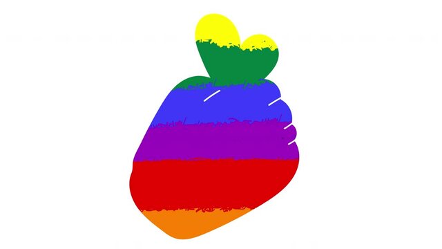 4k animation of a hand with a pulsating heart in rainbow color. Stock video about LGBT relationships and same-sex love.