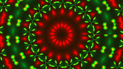 Beautiful kaleidoscope with neon flowers - fractal 3d rendering backdrop, computer generating background