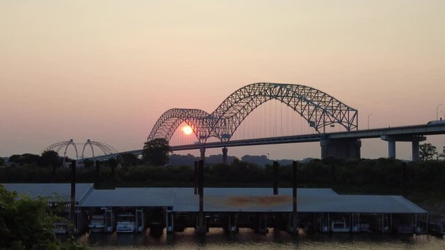 Hernando Desoto Bridge on the Mississippi River at dusk
