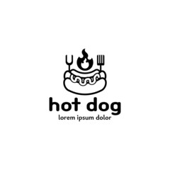 Hot dog logo. Street food icon. Modern flat restaurant or cafe logotype. Vector design concept. fastfood sign illustration