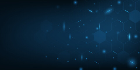 Vector technology blue light with hexagones geometric bacground.