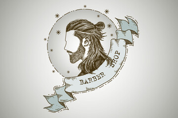 Vintage barbershop emblems, labels, badges, logos. Layered. Text is on separate layer.