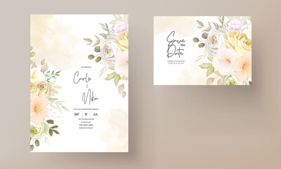 wedding invitation card with warm soft autumn fall floral