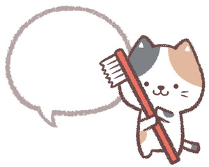 ミケネコと歯ブラシと線画フキダシ
