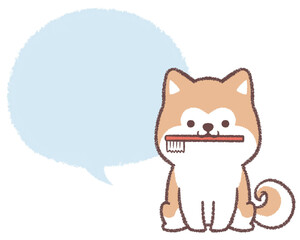 秋田犬と歯ブラシとフキダシ